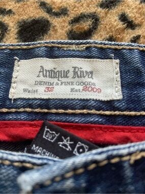 Antique Rivet Men's Blue Denim Jeans with Red Waistband Lining